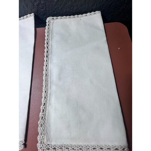 Vintage Handmade White Linen Embroidered 11 " Napkins Lace Trim Set of 6 - Picture 6 of 11